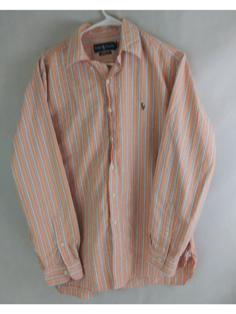 Ralph Lauren Men's Orange Striped Casual Dress Shirt Size Large 100% Cotton